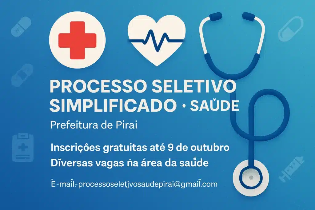 Prefeitura de Piraí abre Processo Seletivo Simplificado na área da Saúde