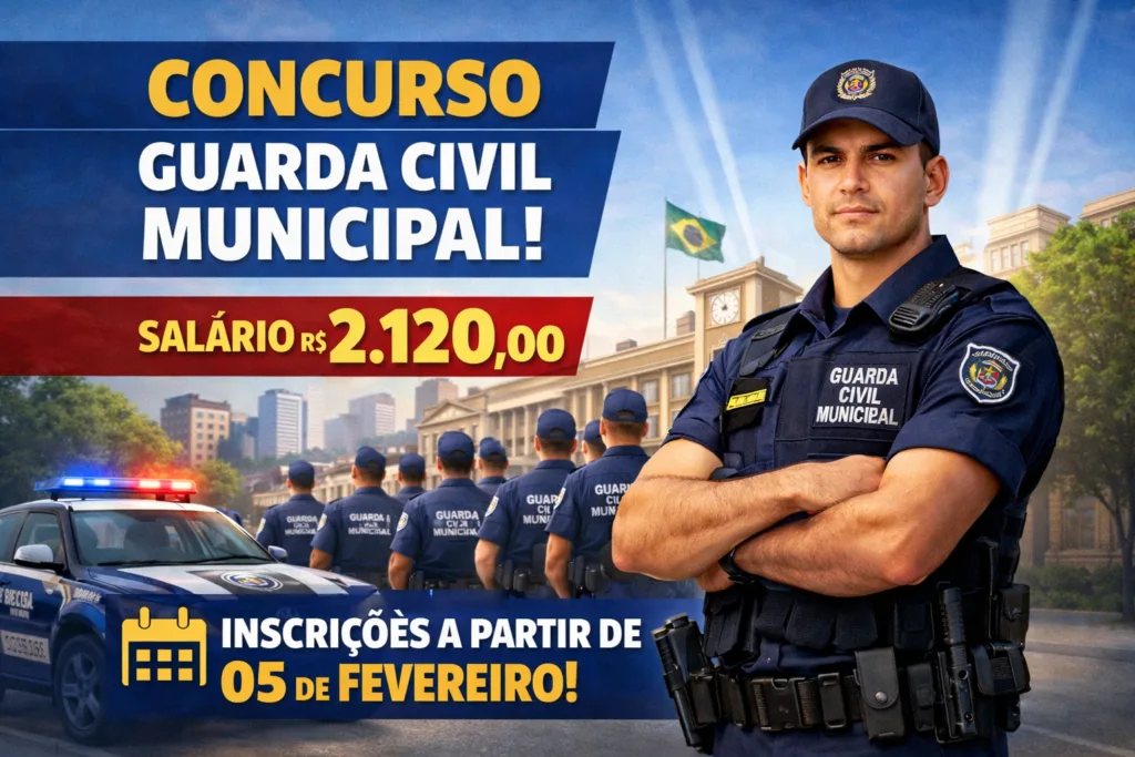 Prefeitura abre concurso para Guarda Civil Municipal com vagas com salários de R$ 2.120,00. Inscrições no dia 05/02.