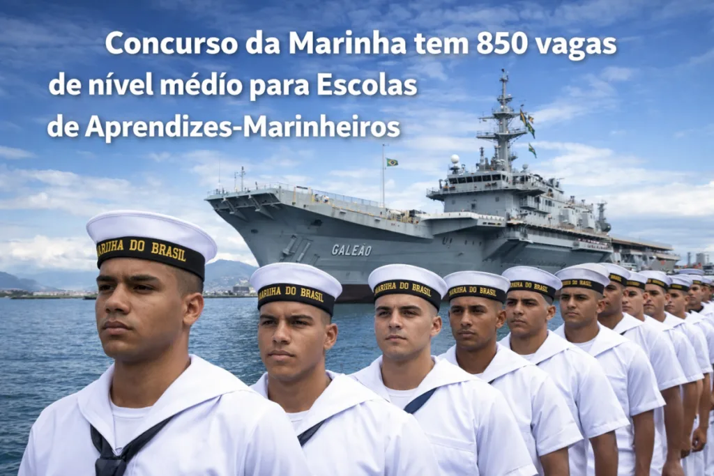 Oportunidade! Marinha do Brasil abre concurso com 850 vagas para Escolas de Aprendizes-Marinheiros. Inscrições até 25 de fevereiro.