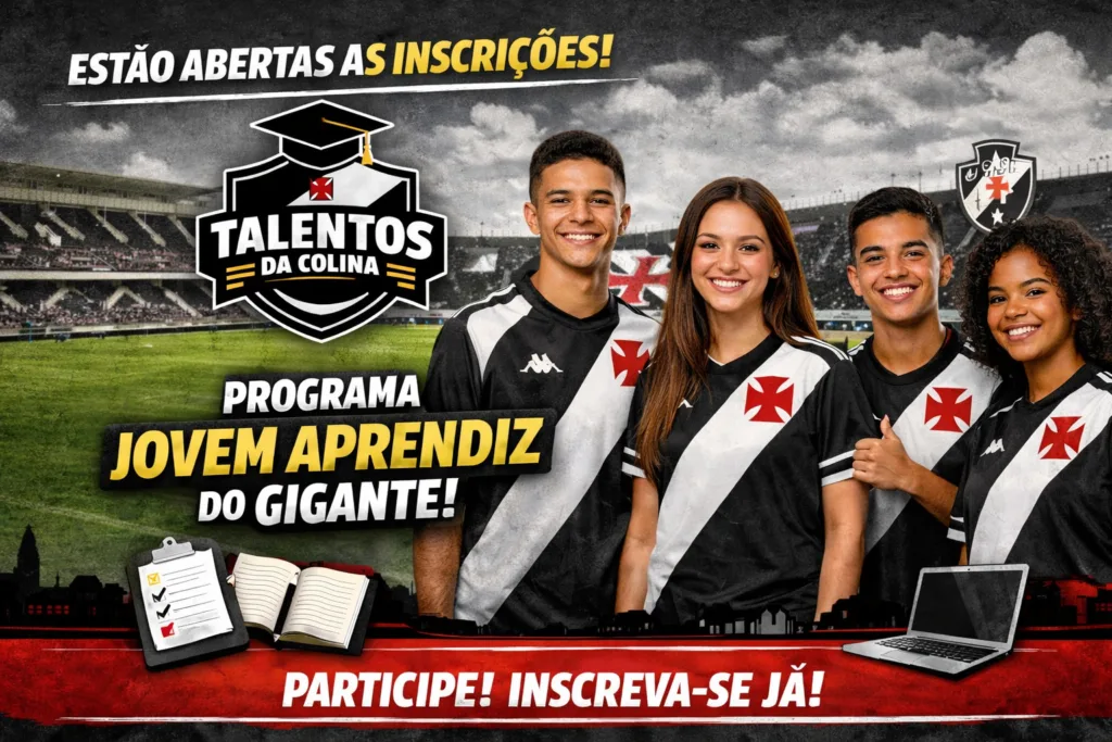 Vasco da Gama abre inscrições para Programa Jovem Aprendiz Talentos da Colina 2026.1